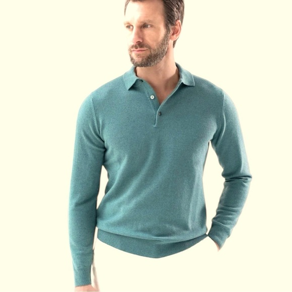 ZARA Structured Knit Long Sleeve Polo Men’s Size XL Green Business Casual NWOT - Picture 1 of 11